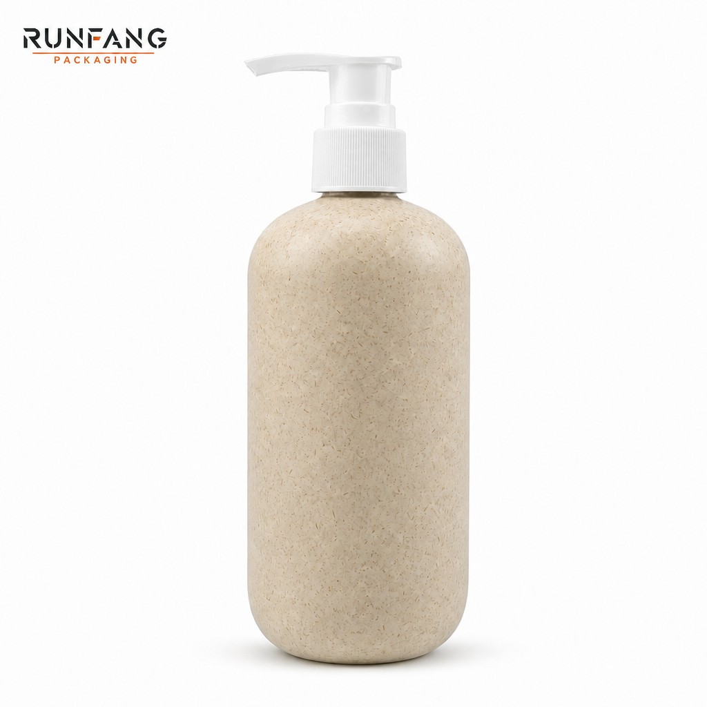 Bouteille vide en plastique de 300 ml / 10 fl.oz en paille de blé avec couvercle de pompe