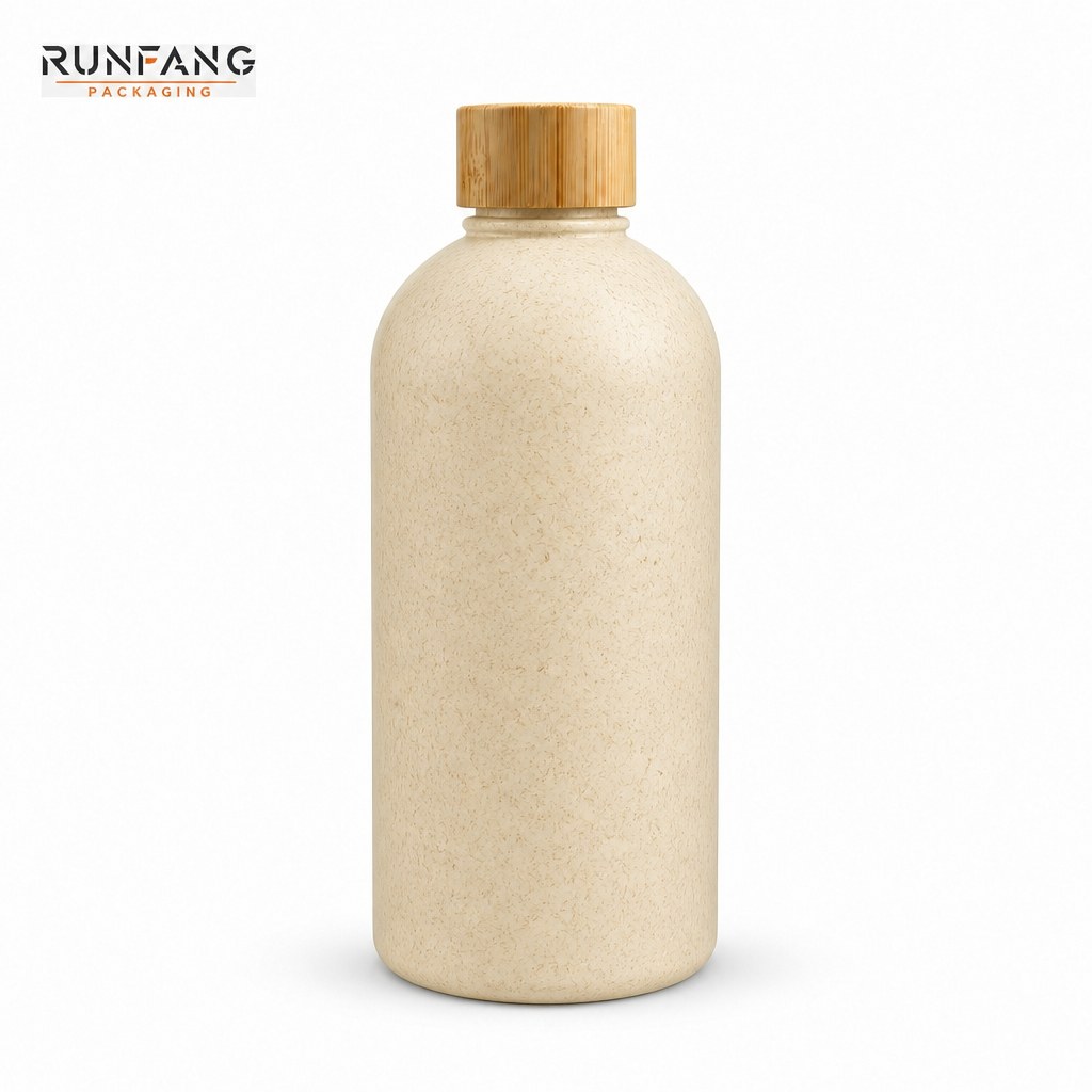 Bouteille vide en plastique à paille de blé de 500 ml / 16,9 fl.oz avec bouchon en bambou